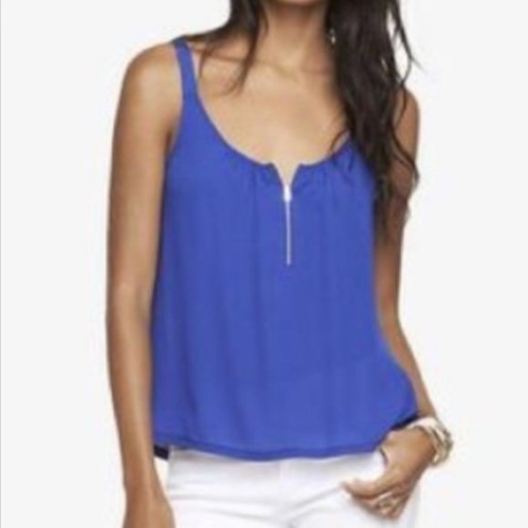 Express Royal Blue Tank Top Zipper Front Size Small - Picture 2 of 6
